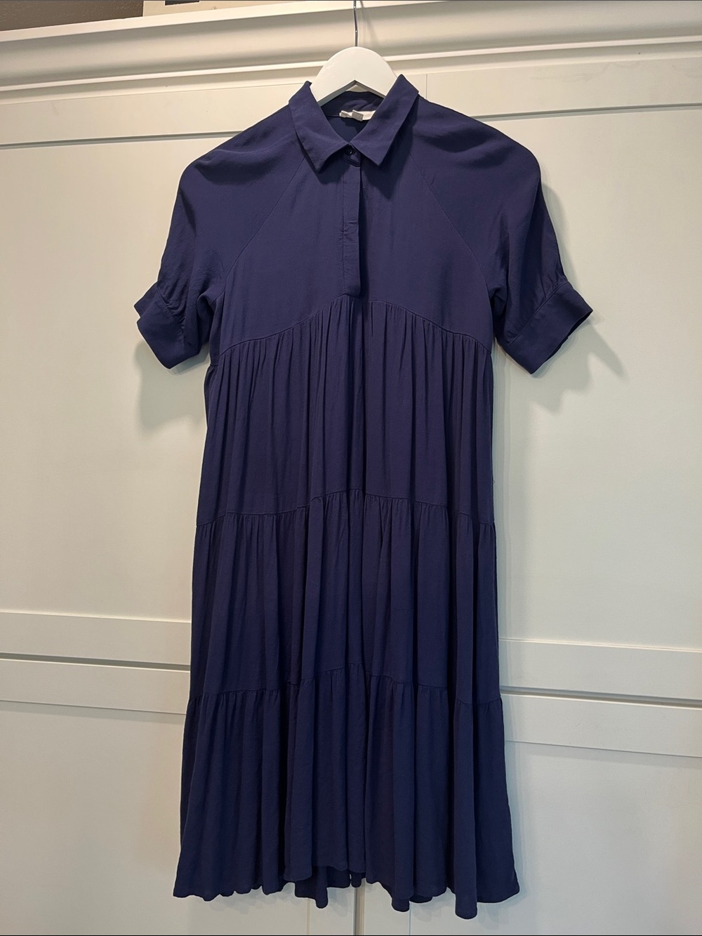 A Loves A Girls’ Navy Flowy Tiered Button Up Collared Dress
